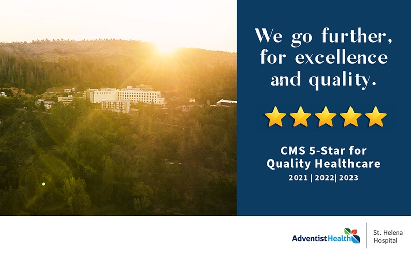 Adventist Health St. Helena Receives CMS Five-Star Rating Three Years Running