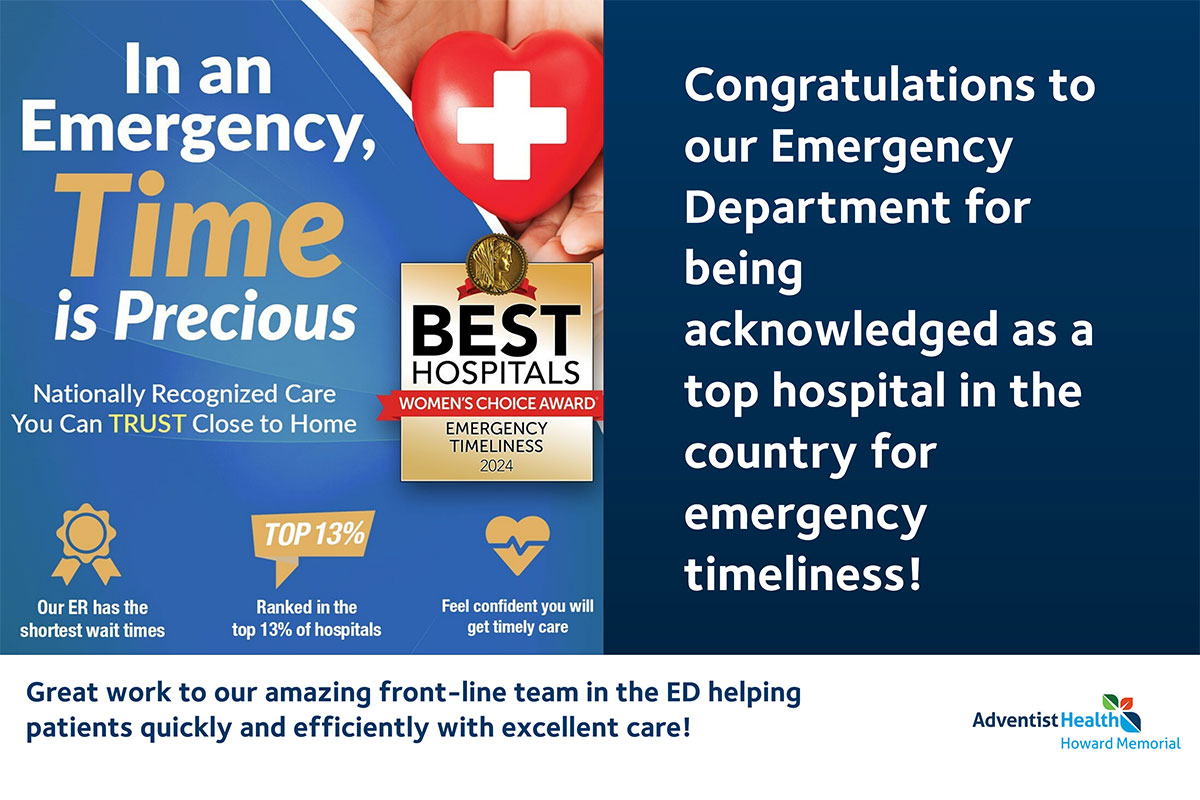 Adventist Health Howard Memorial Receives the 2024 Women’s Choice Award® as one of America’s Best Hospitals for Emergency Care 